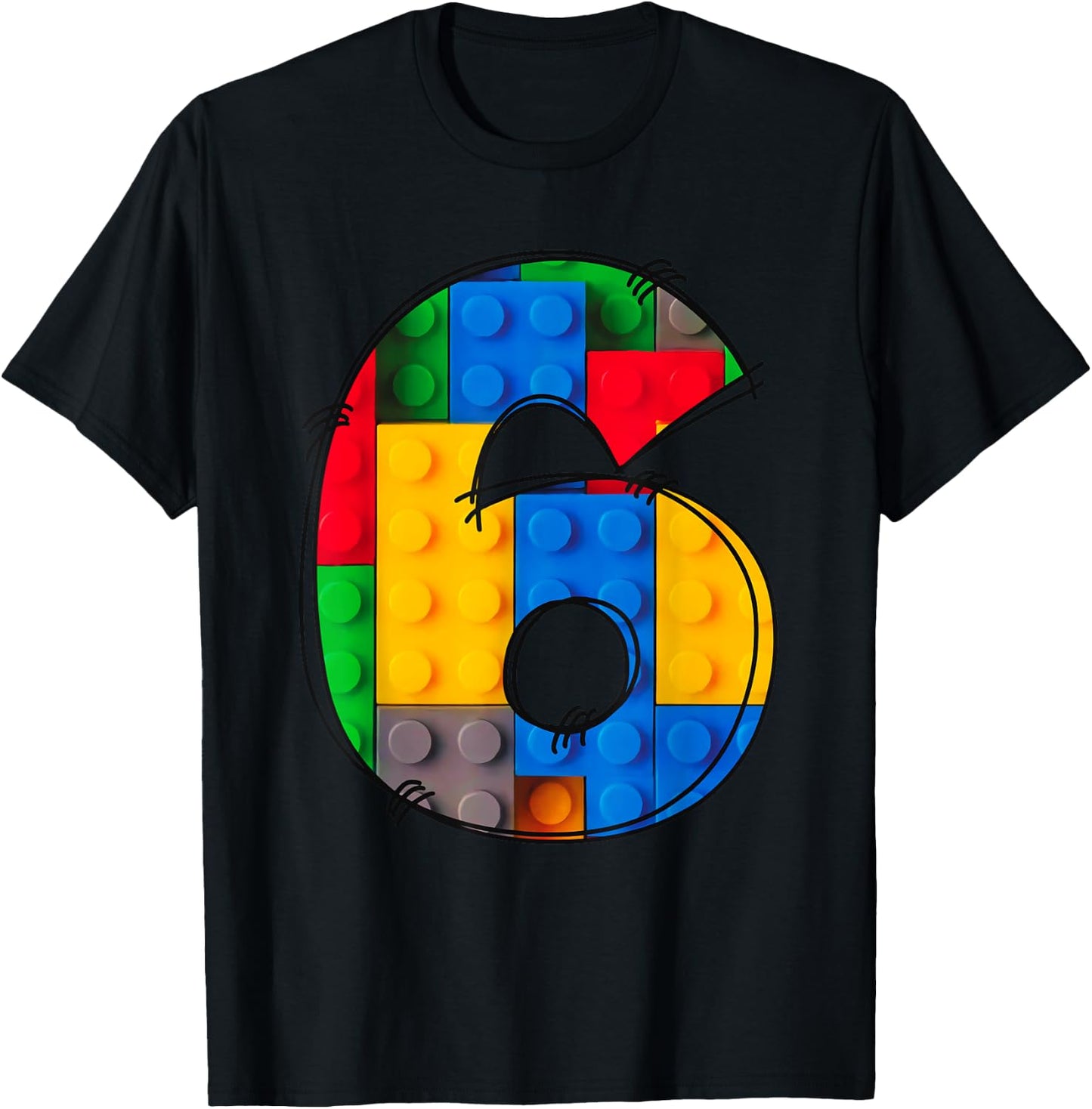 6 Year Old Blocks Building Master Builder 6th Birthday Kids T-Shirt - T-Shirt | Black