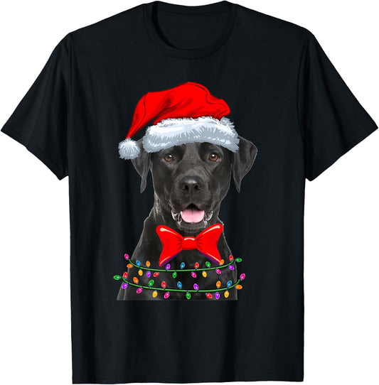 Christmas Lights Black Labrador Wearing Xmas Hat - Dog Lover Men Women Kids T-Shirt - T-Shirt | Black