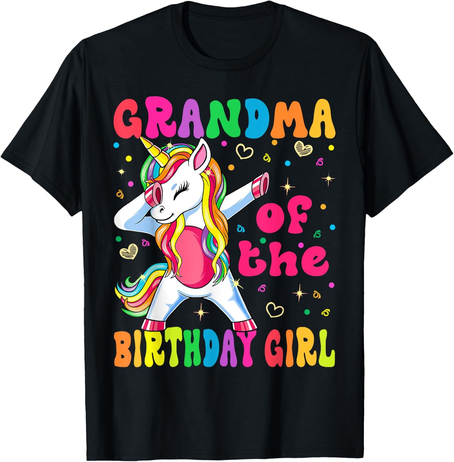 Grandma of the Birthday Princess Girl Dabbing Unicorn T-Shirt - T-Shirt | Black
