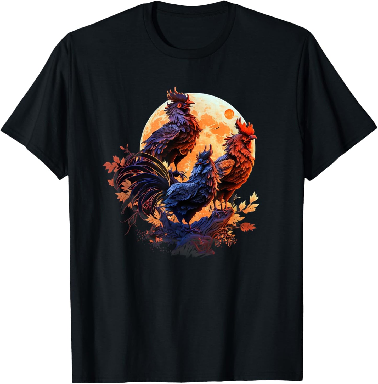 Aesthetic Rooster Howling At Moon T-Shirt - T-Shirt | Black