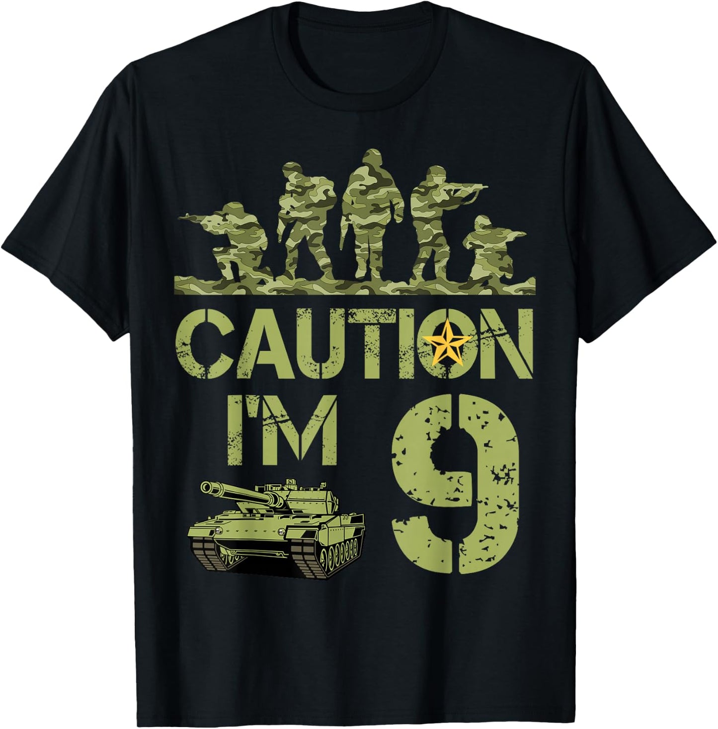 9th Birthday Military I'm 9 Year Old Soldier Camo 9 Birthday T-Shirt - T-Shirt | Black