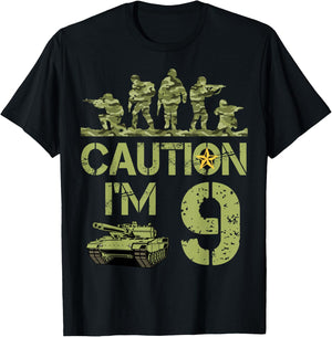 9th Birthday Military I'm 9 Year Old Soldier Camo 9 Birthday T-Shirt - T-Shirt | Black