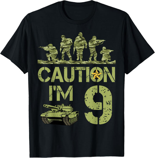 9th Birthday Military I'm 9 Year Old Soldier Camo 9 Birthday T-Shirt - T-Shirt | Black