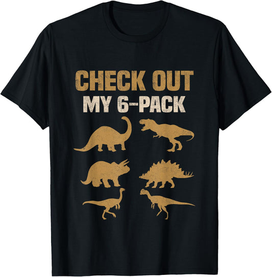 Check Out My Six Pack Funny Gym Dinosaur Costume Vintage T-Shirt - T-Shirt | Black