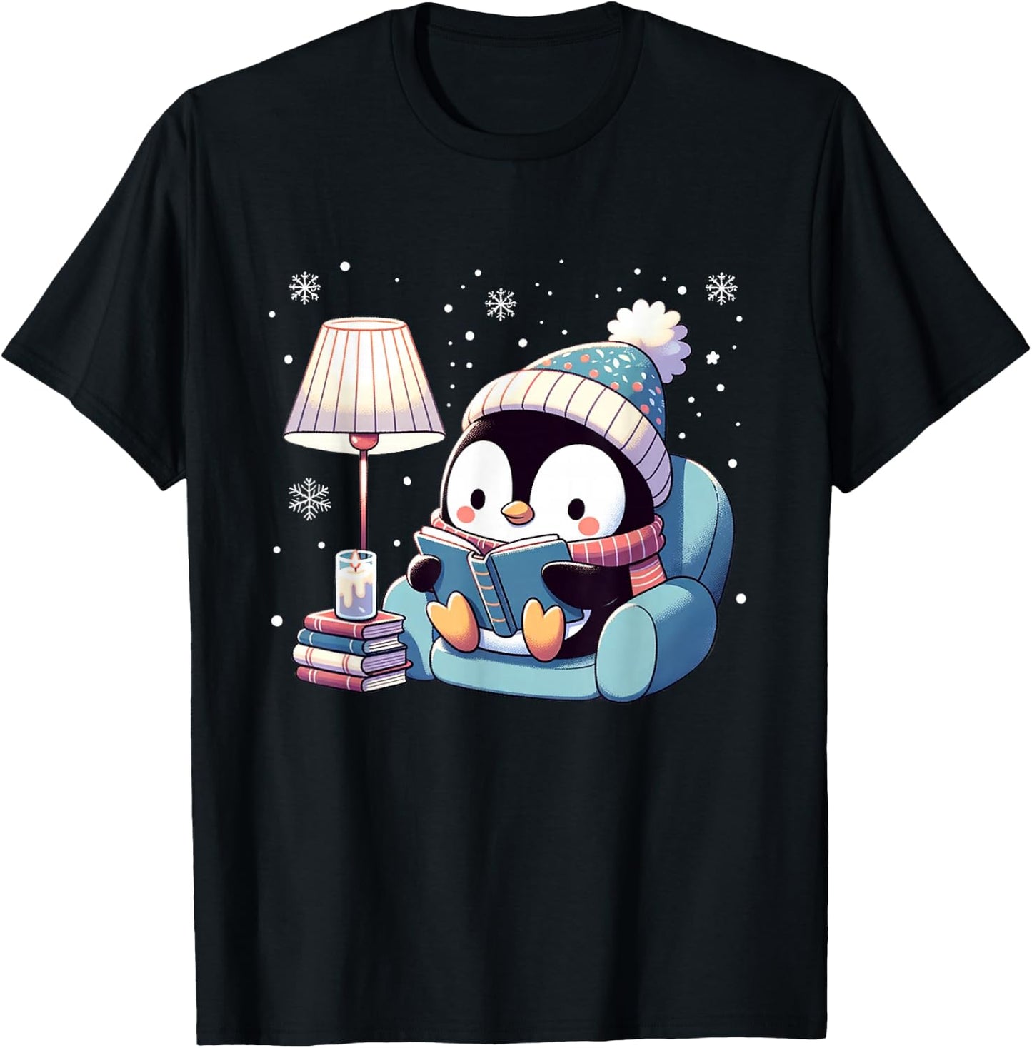 Cute Penguin Reading Kids Women Men Boys T-Shirt - T-Shirt | Black