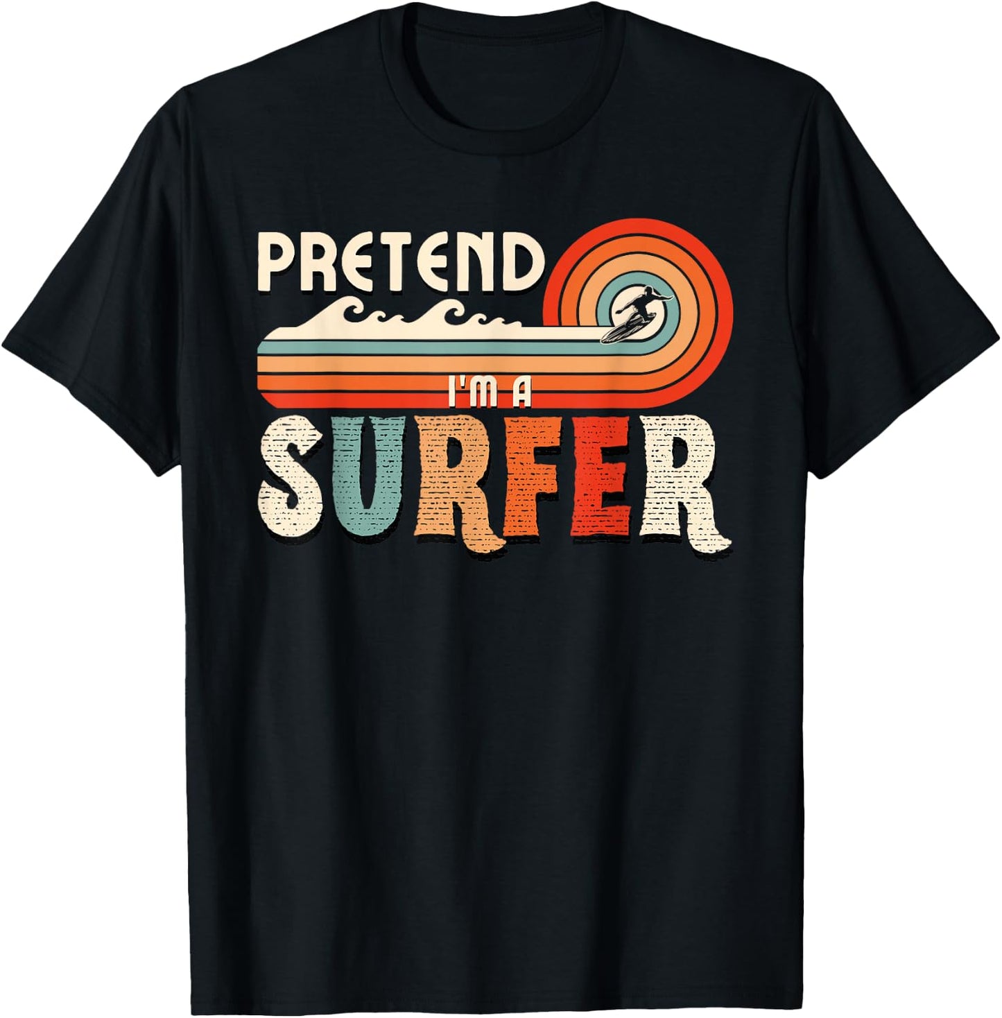 Pretend I'm A Surfer Retro Family Matching Halloween Costume T-Shirt - T-Shirt | Black