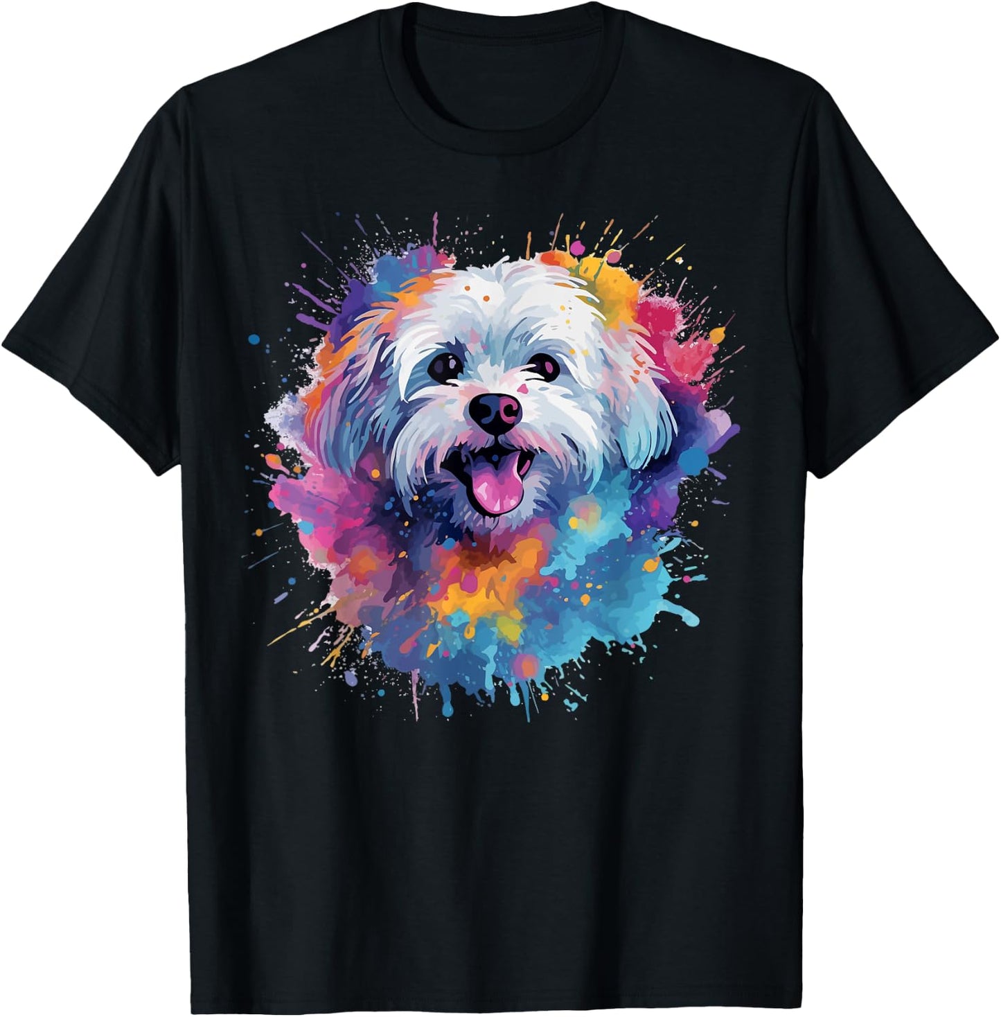 Colorful Maltese Splash Art Dog Men Women Kids T-Shirt - T-Shirt | Black