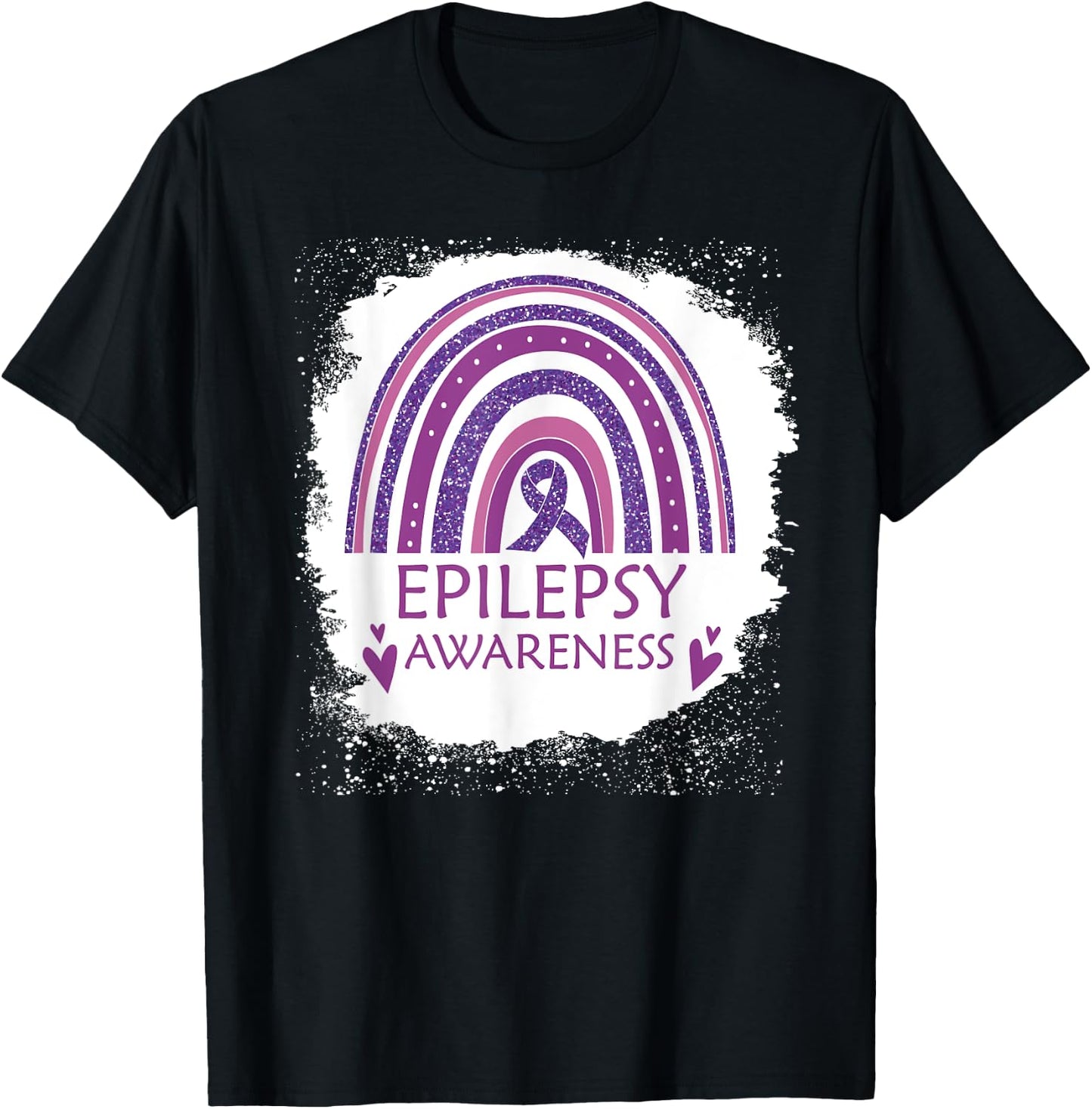 Epilepsy Awareness Bleached Rainbow Purple Ribbon Men T-Shirt - T-Shirt | Black