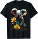 Koala Artwork - Flowers Animal Motif Art Koala T-Shirt - T-Shirt | Black