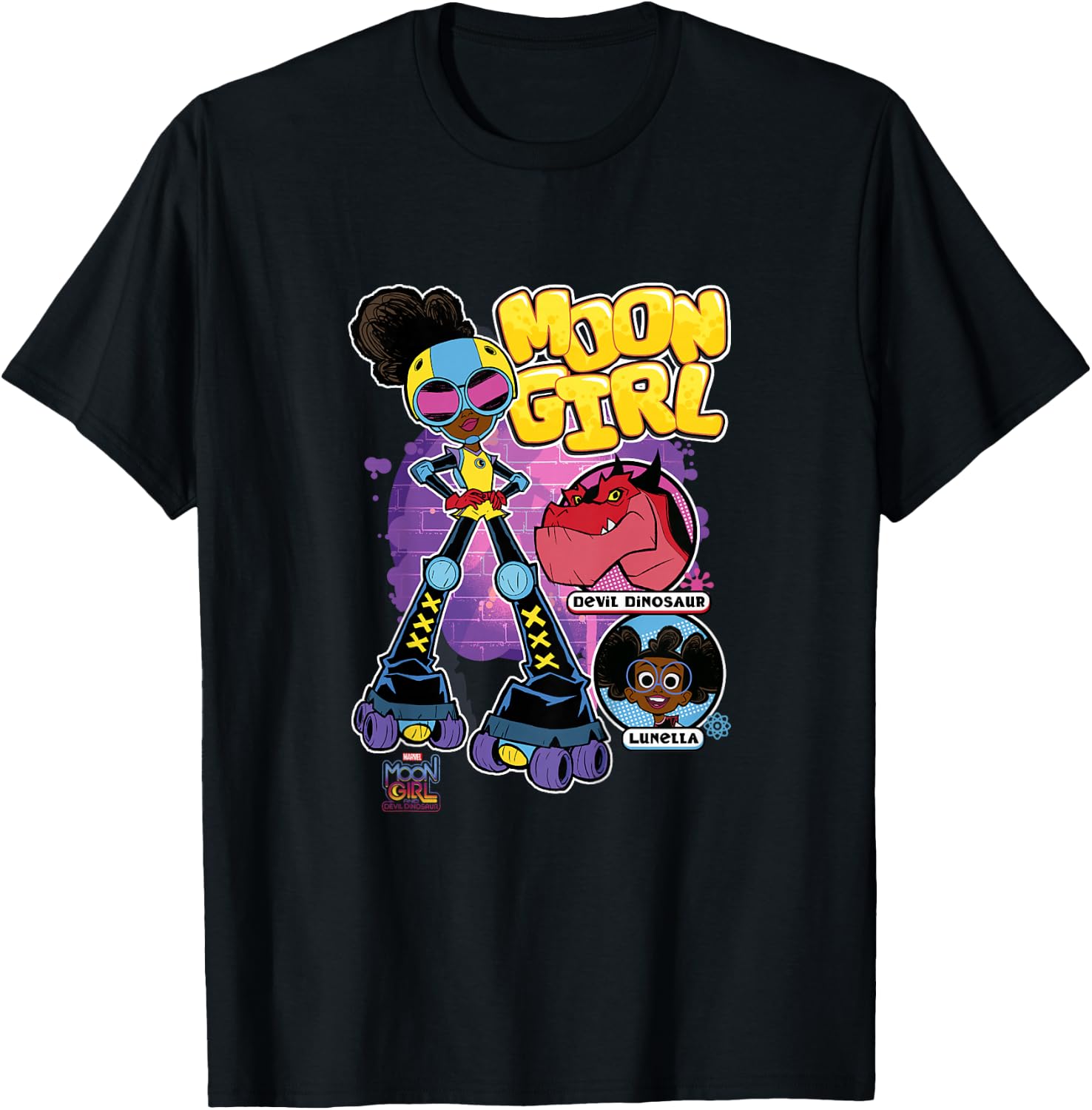 Kids Marvel Moon Girl And Devil Dinosaur Roller Skate Super Hero T-Shirt - T-Shirt | Black