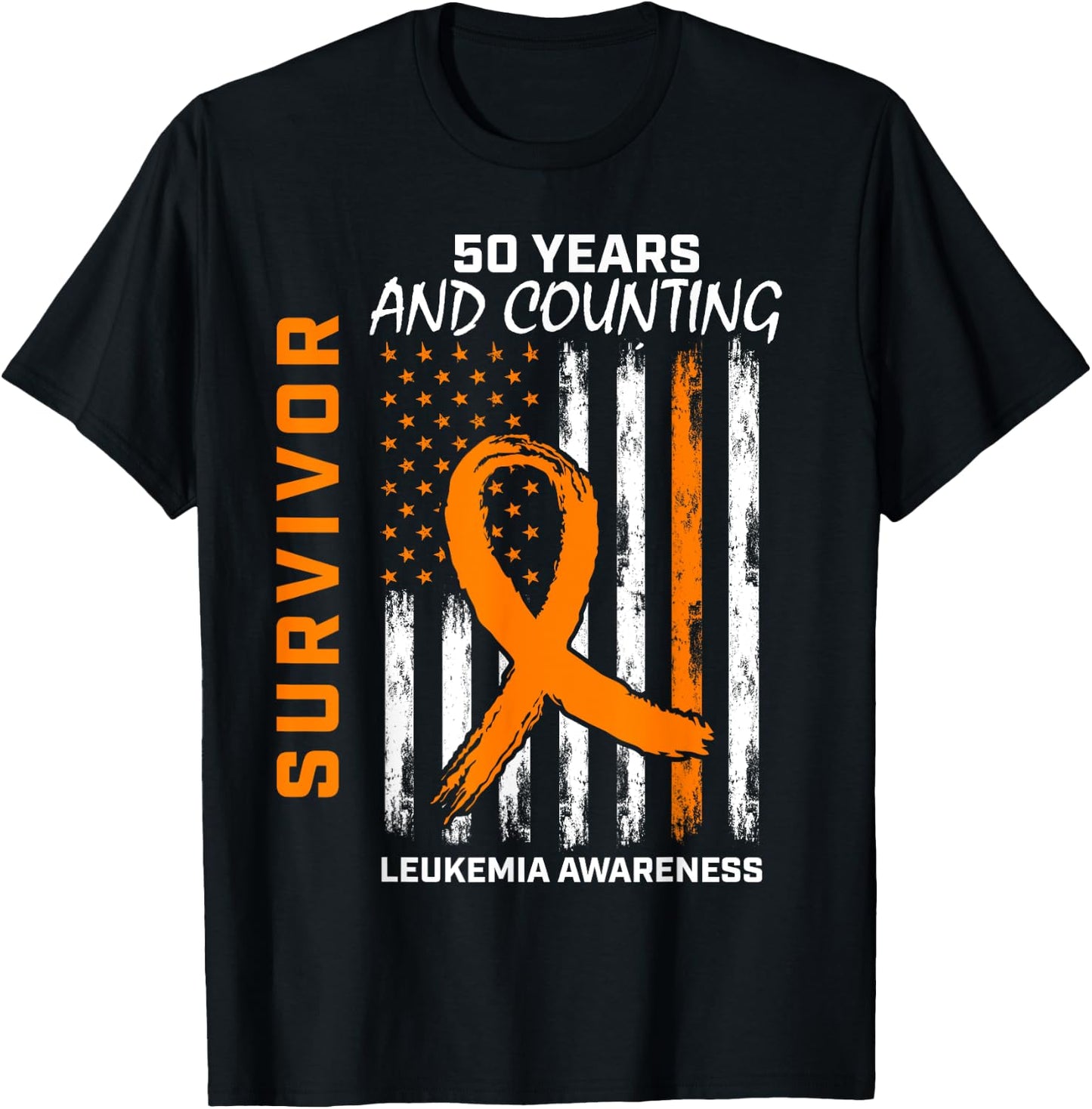 50 Year Leukemia Survivor Gifts American Flag Shirts T-Shirt - T-Shirt | Black