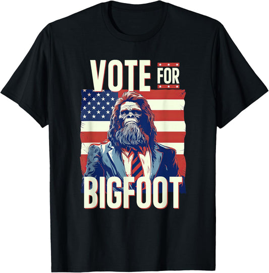 Bigfoot for President Election Vote Sasquatch USA Flag 2024 T-Shirt - T-Shirt | Black