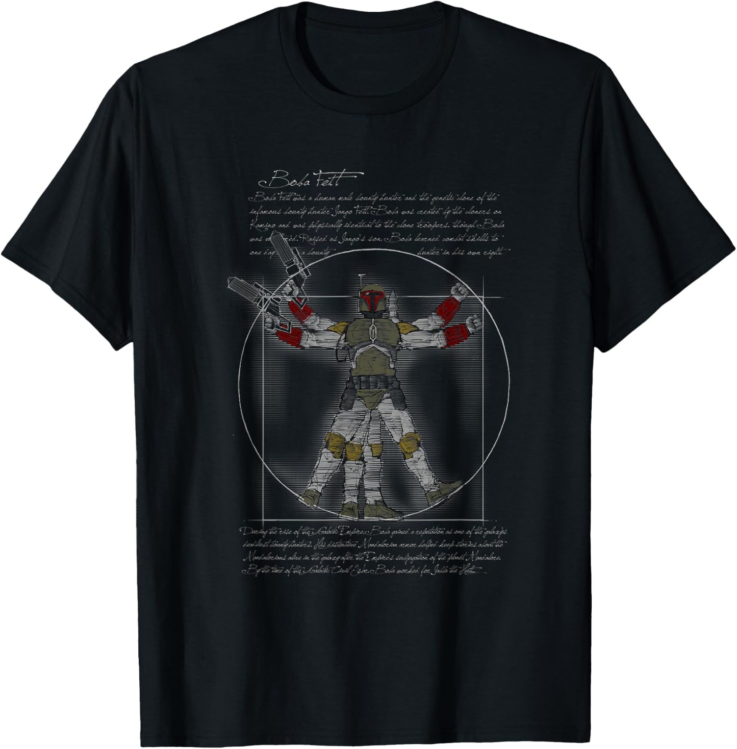 Star Wars Classic Boba Fett Vitruvian Man Vintage Portrait T-Shirt - T-Shirt | Black