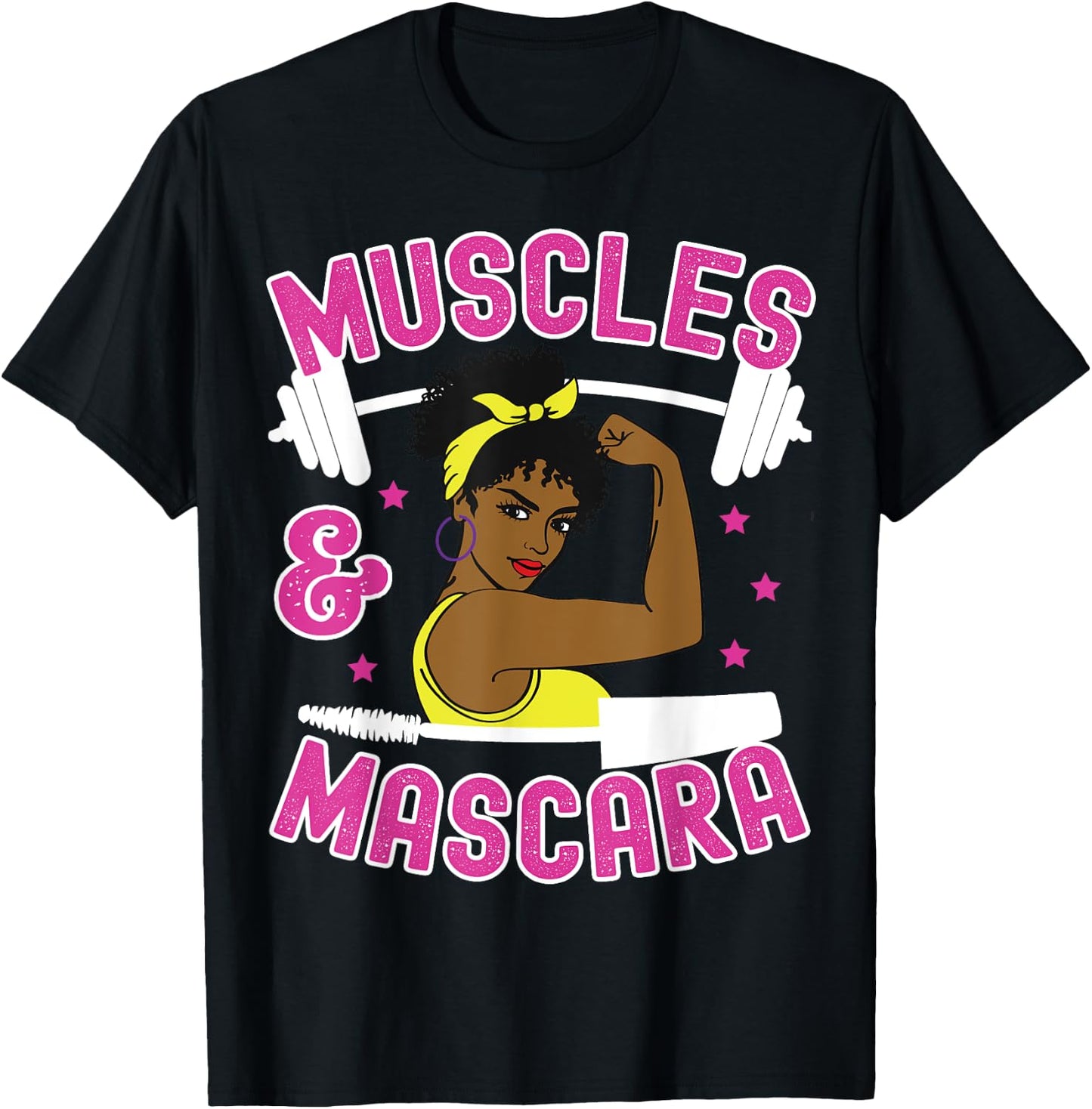 Muscles and Mascara Female Weight Lifter Gym Work Out Funny T-Shirt - T-Shirt | Black