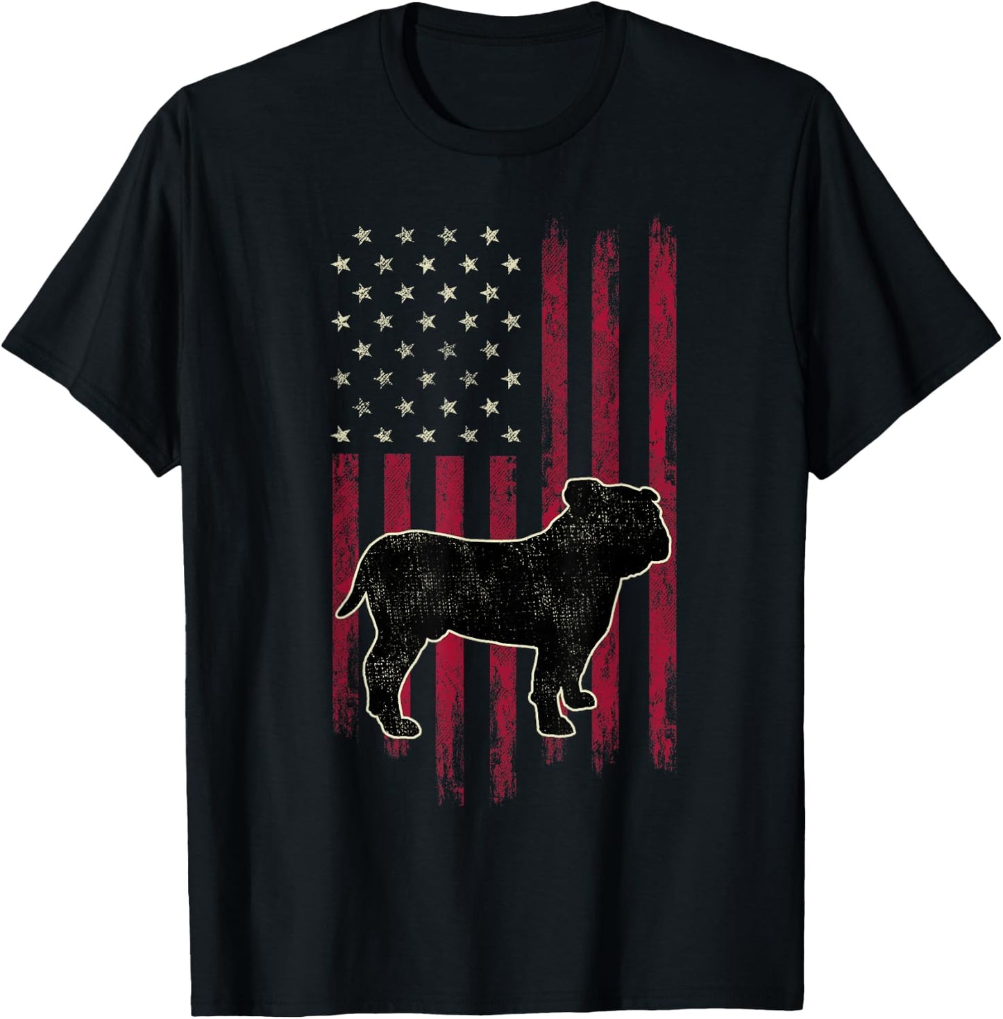English Bulldog Dog Lovers American Flag 4th Of July T-Shirt - T-Shirt | Black