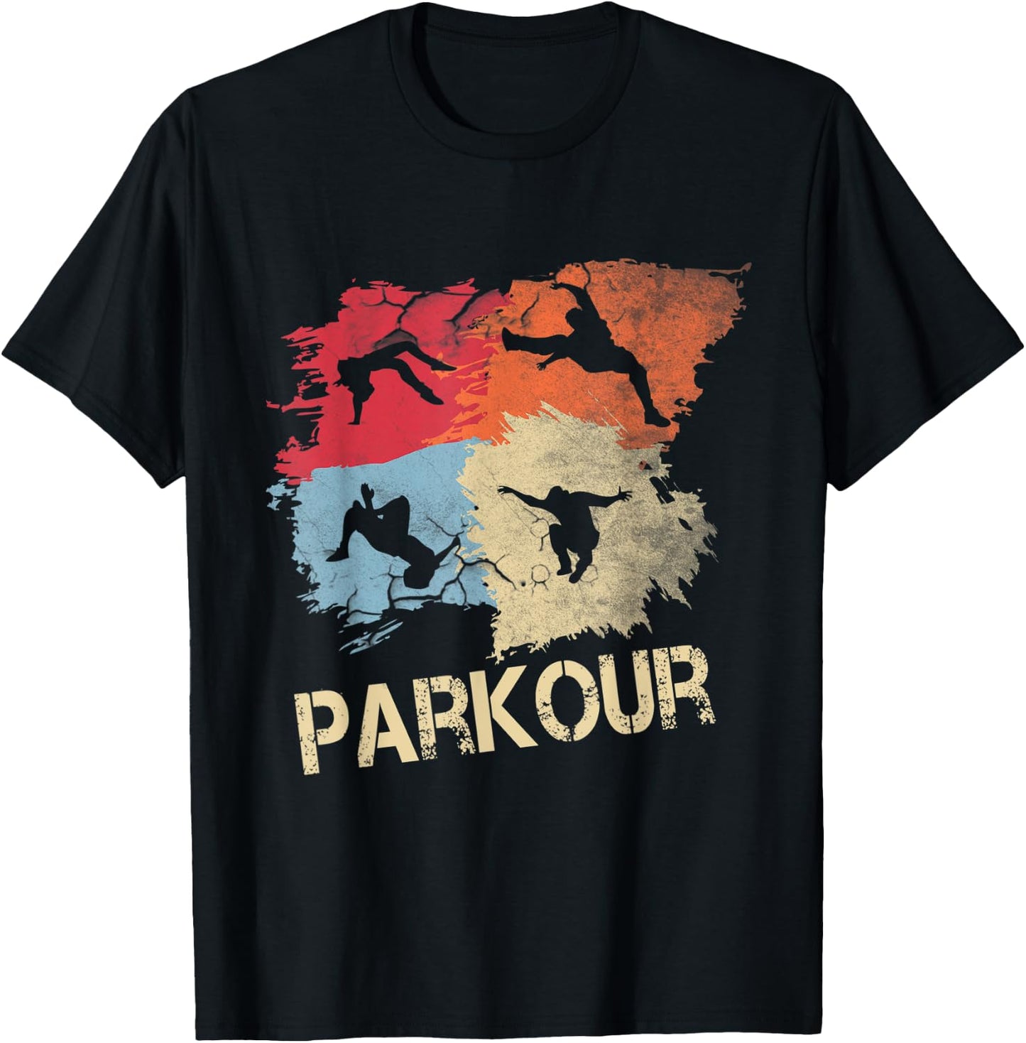 Retro Parkour Boys Silhouette Vintage Free Running Runner T-Shirt - T-Shirt | Black