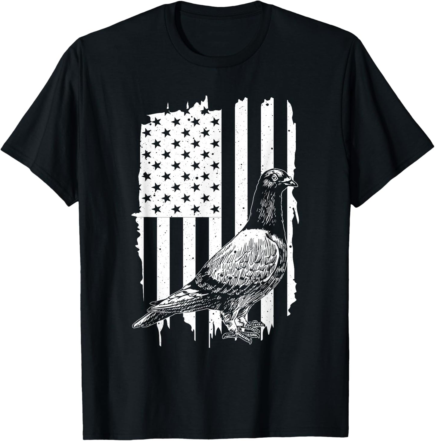Cool Pigeon Design Men Women Patriotic US Flag Pigeon Lovers T-Shirt - T-Shirt | Black