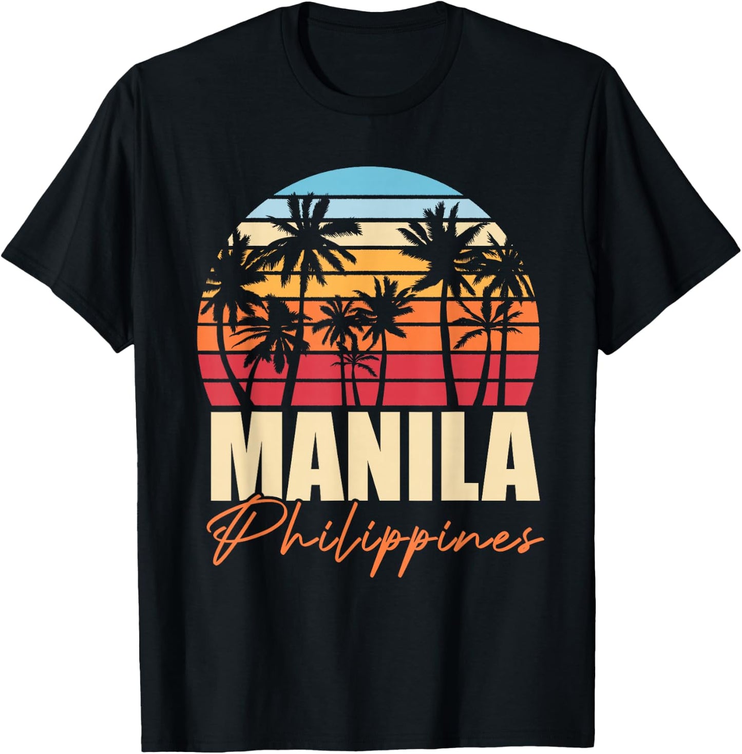 Palm Trees Filipino Pinoy Retro Tropical Manila Philippines T-Shirt - T-Shirt | Black