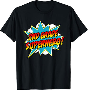Second Grade Superhero Teacher Student 2nd Grade Comic Retro T-Shirt - T-Shirt | Black