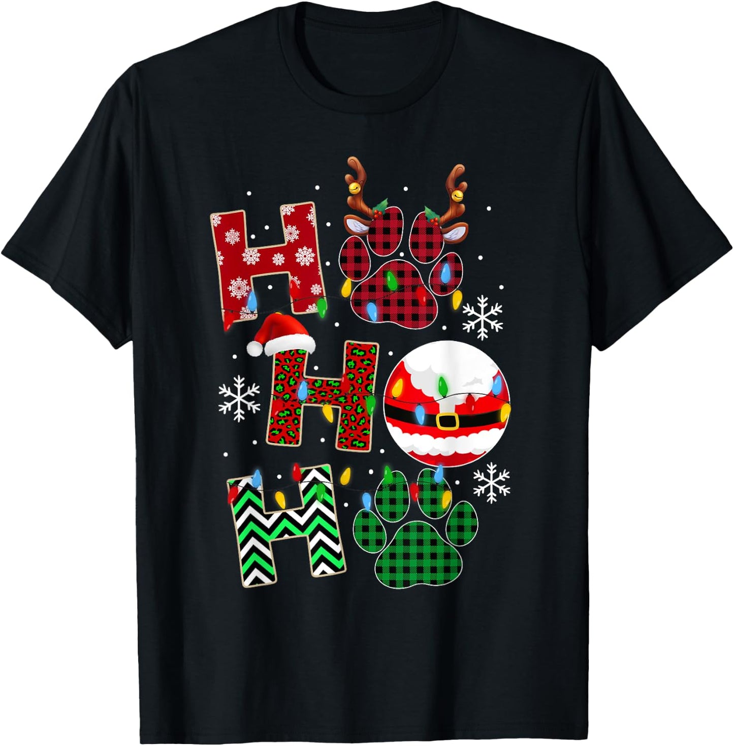 HoHoHo Dog Paw Christmas Pajama Cute Holiday Dog Lovers Xmas Men Women Kids T-Shirt - T-Shirt | Black