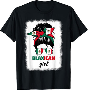 Blaxican Mexican American Black Girl Mexico Flag Chicano Fun T-Shirt - T-Shirt | Black