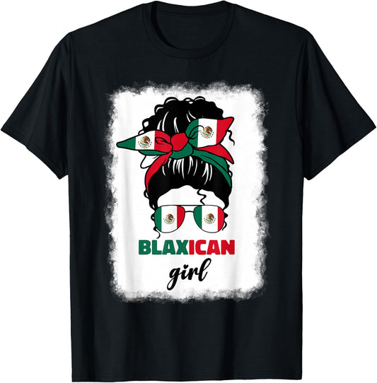 Blaxican Mexican American Black Girl Mexico Flag Chicano Fun T-Shirt - T-Shirt | Black