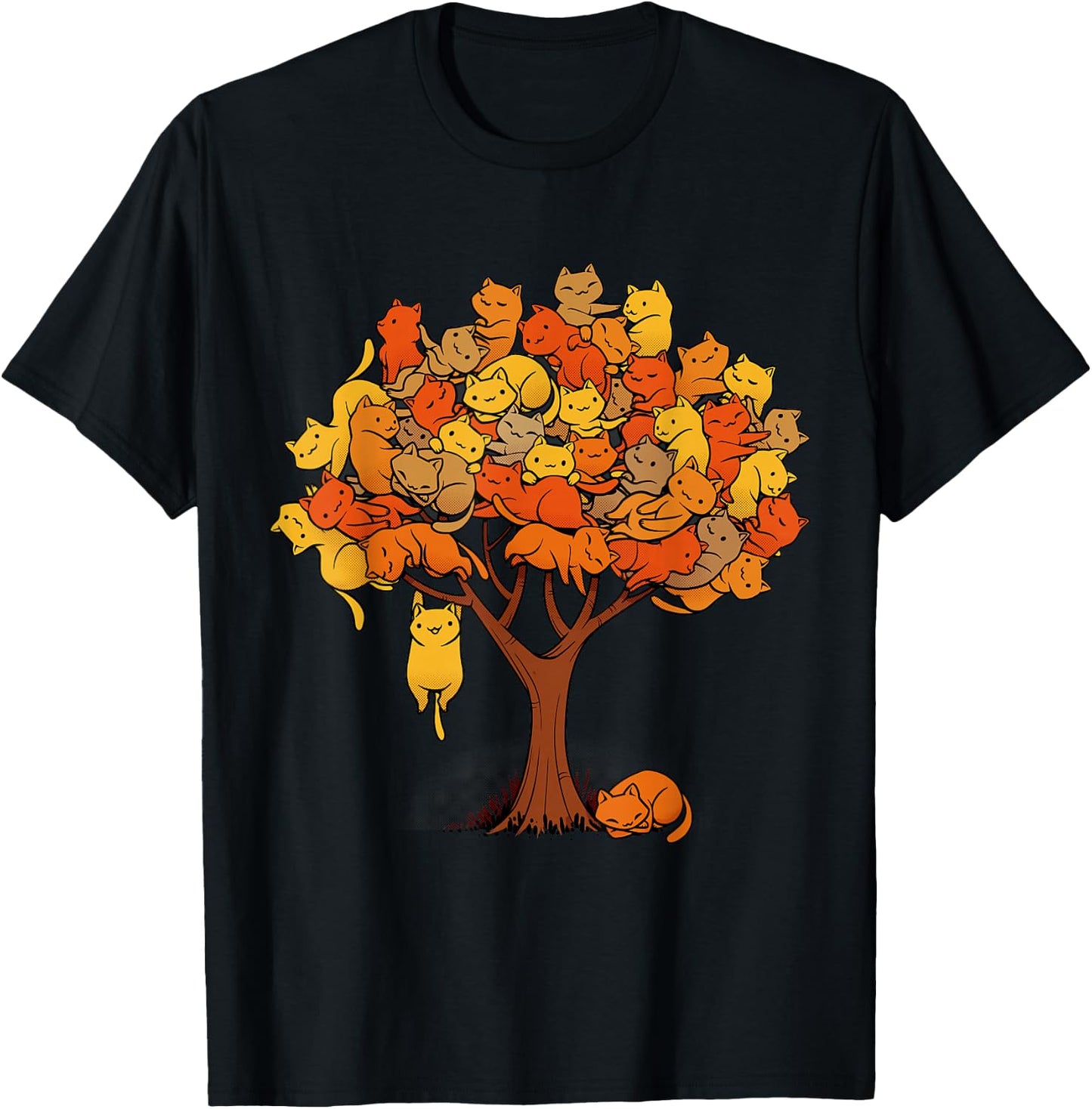 Cat Tree Cat Lover Nature Fall Winter Kitten Kitty Cats T-Shirt - T-Shirt | Black