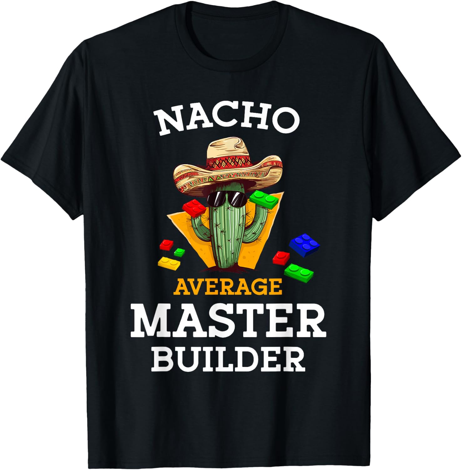 Nacho Average Master Builder Cactus Block Building Kids Boys T-Shirt - T-Shirt | Black