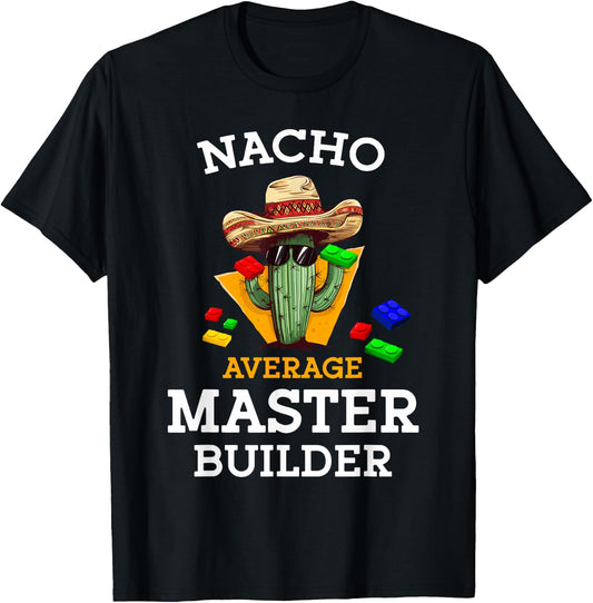 Nacho Average Master Builder Cactus Block Building Kids Boys T-Shirt - T-Shirt | Black
