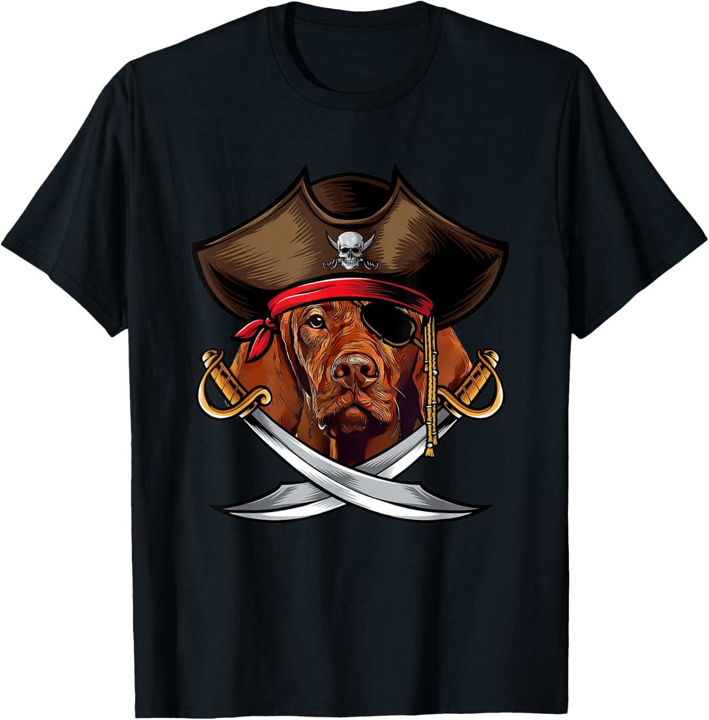 Funny Vizsla Dog Pirate Captain Halloween Women Kids T-Shirt - T-Shirt | Black