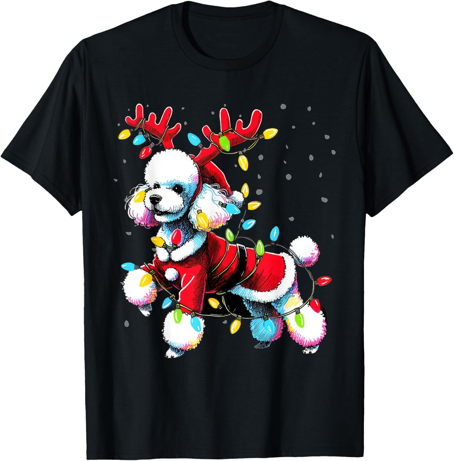 Poodle Santa Christmas Tree Lights, Funny Ugly Pajama Women T-Shirt - T-Shirt | Black