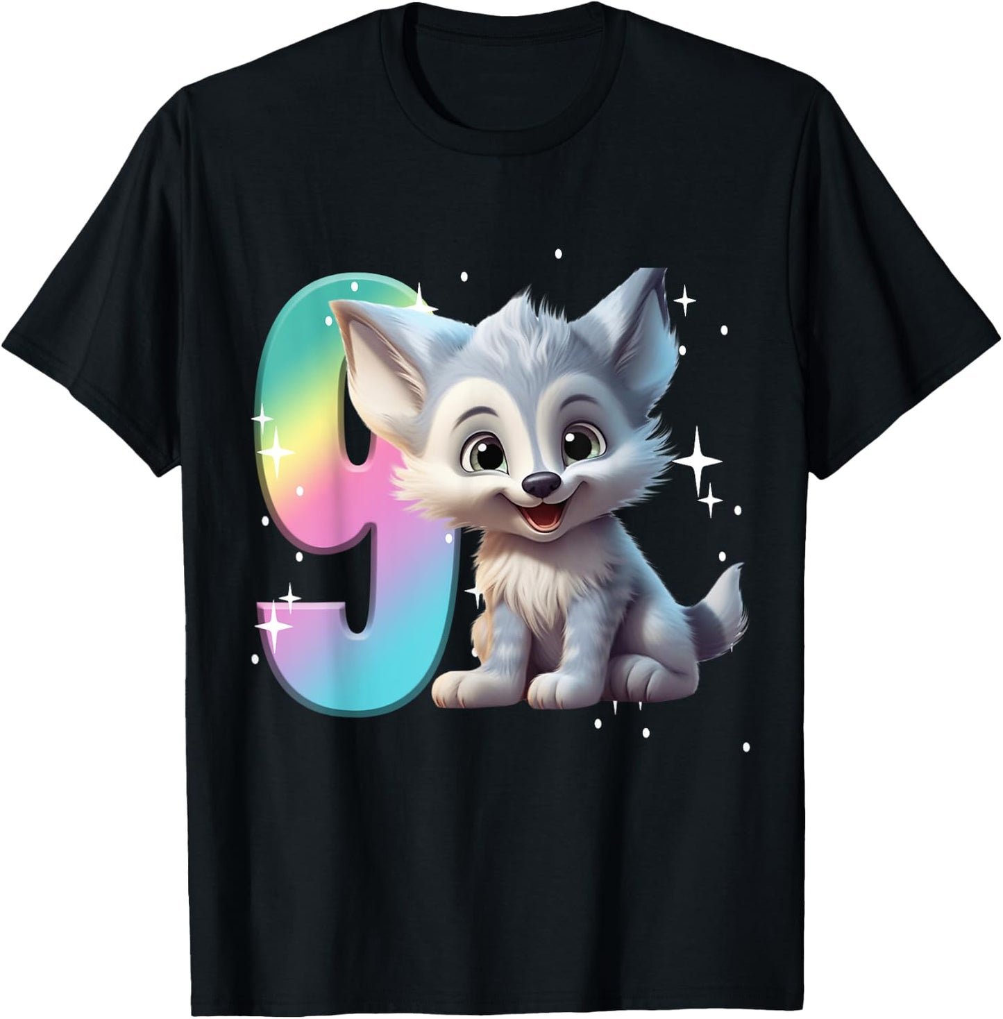 9th Birthday Wolf Shirt Birthday Girl Outfit Wolves 9 Nine T-Shirt - T-Shirt | Black