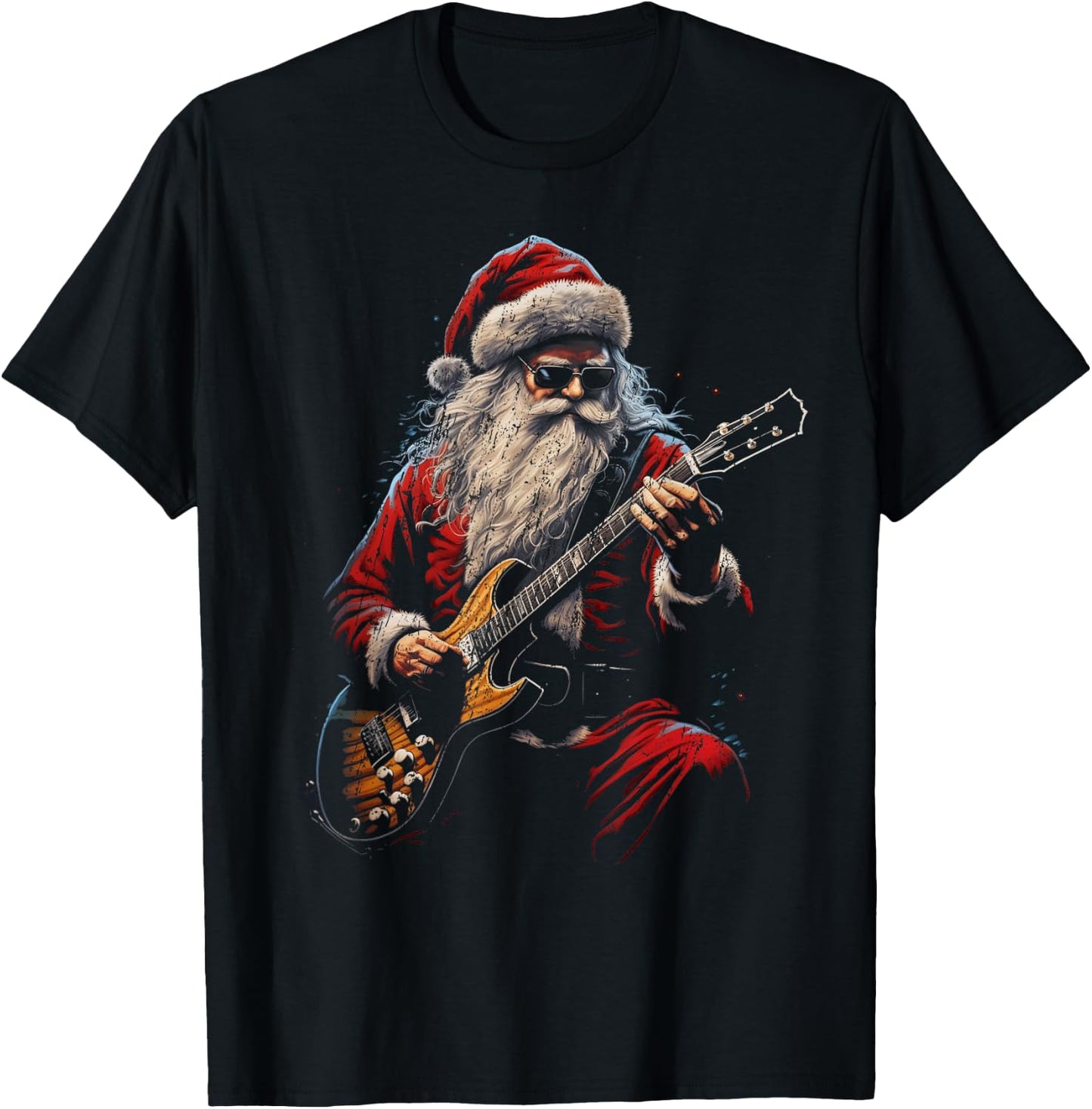 Rock Guitar Santa Claus Playing Guitar - Funny Christmas T-Shirt - T-Shirt | Black