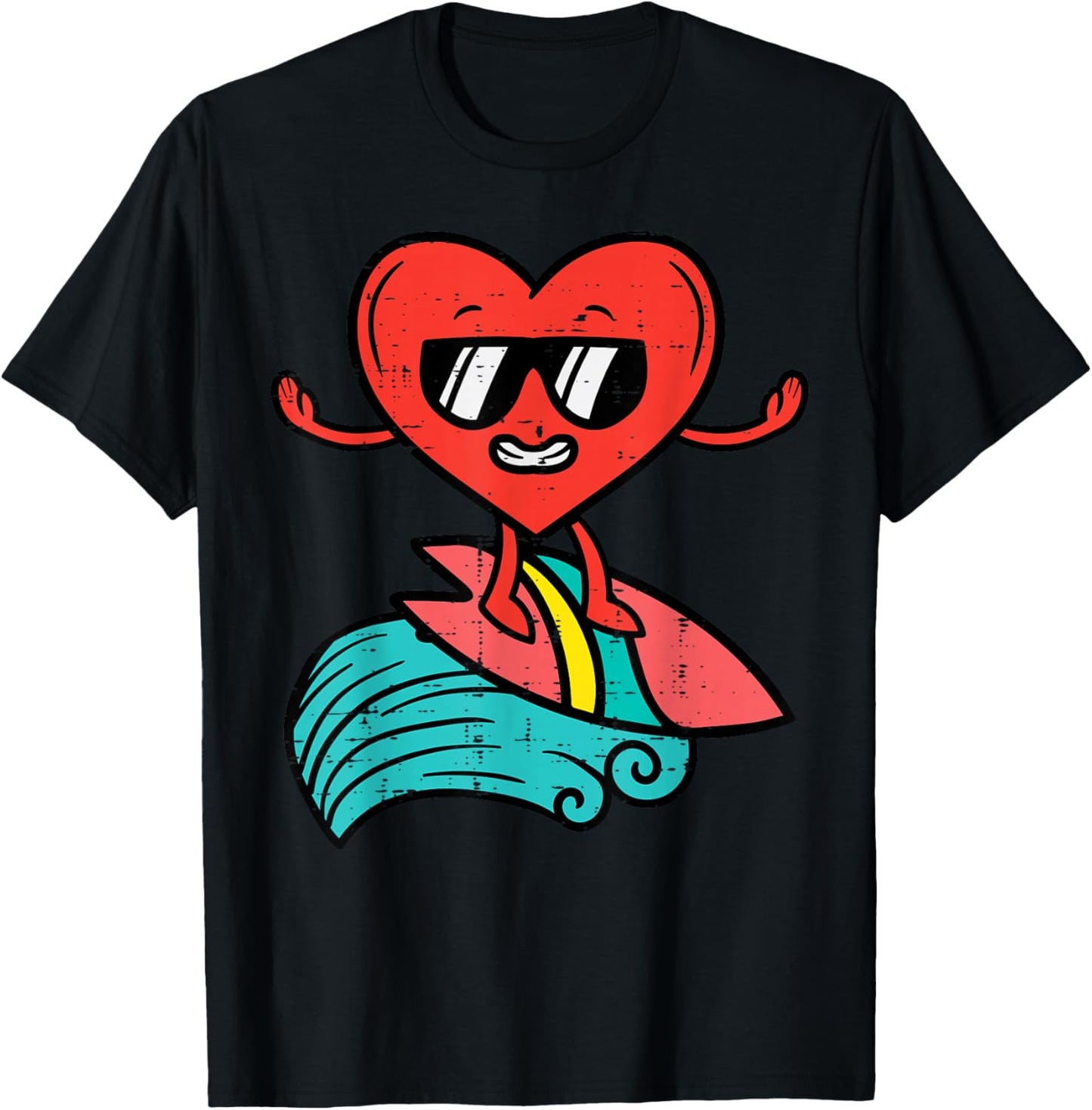 Valentines Day Surfing Heart Funny Surfer Men Women Kids Boy T-Shirt - T-Shirt | Black