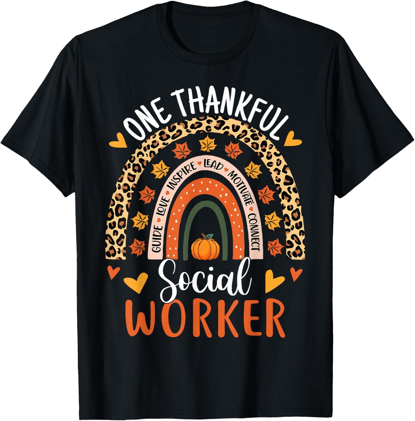 One Thankful School Social Worker Thanksgiving School Worker T-Shirt - T-Shirt | Black