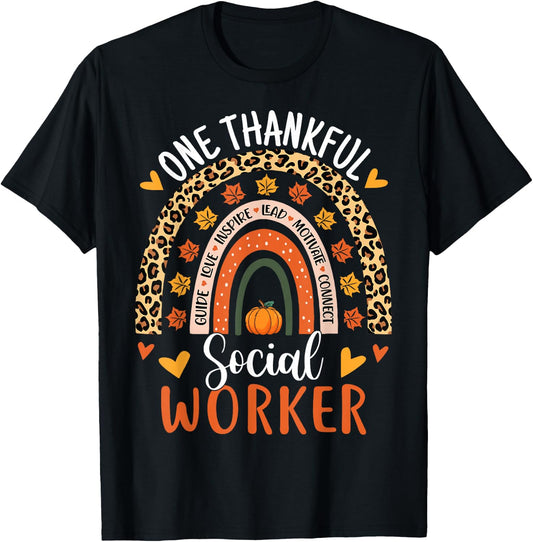 One Thankful School Social Worker Thanksgiving School Worker T-Shirt - T-Shirt | Black