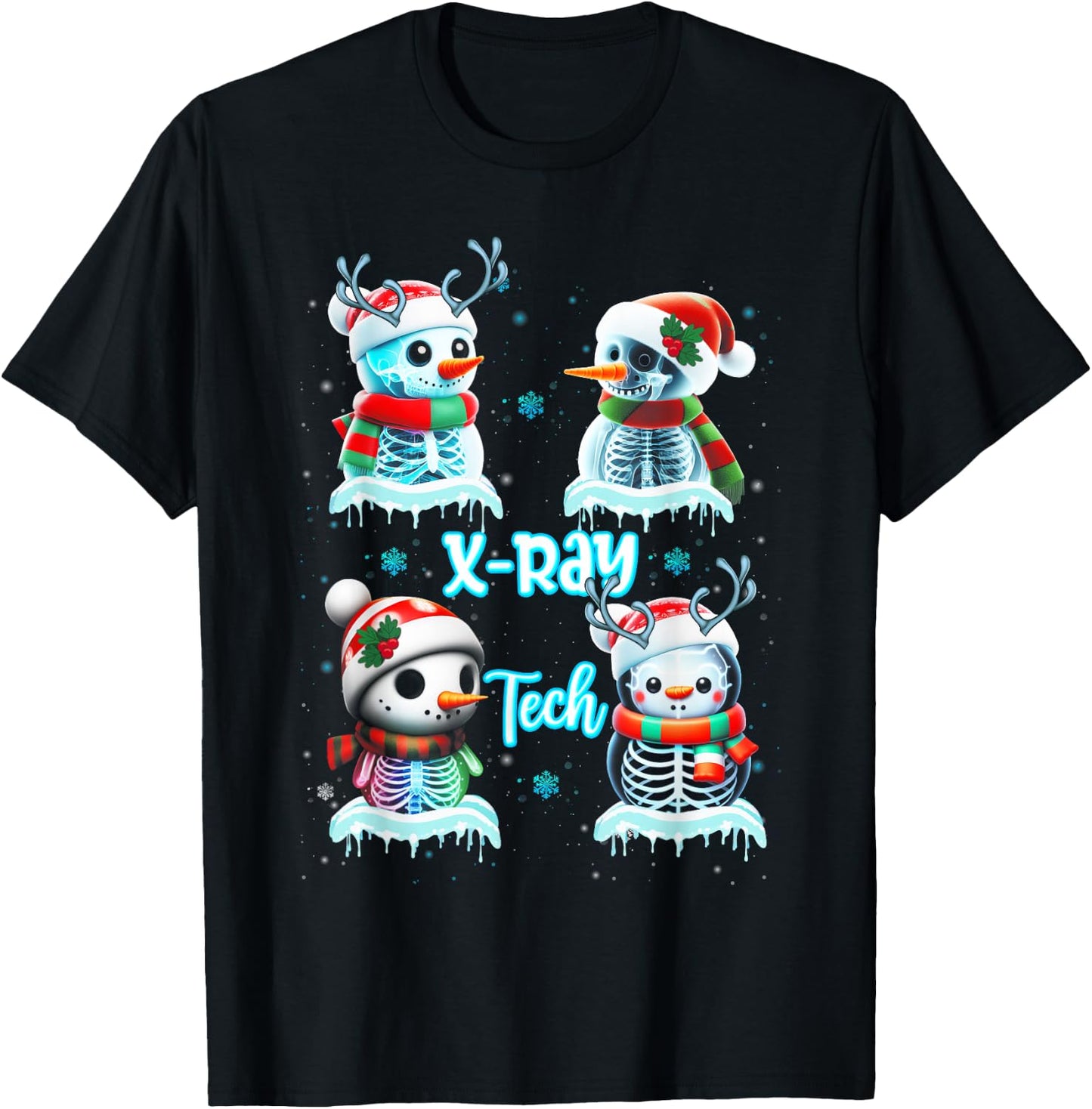 Radiology Technician X Ray Tech Funny Christmas Cute Snowman T-Shirt - T-Shirt | Black