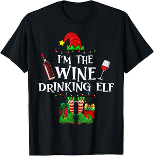 I'm The Wine Drinking Elf Funny Christmas Matching Pajama T-Shirt - T-Shirt | Black