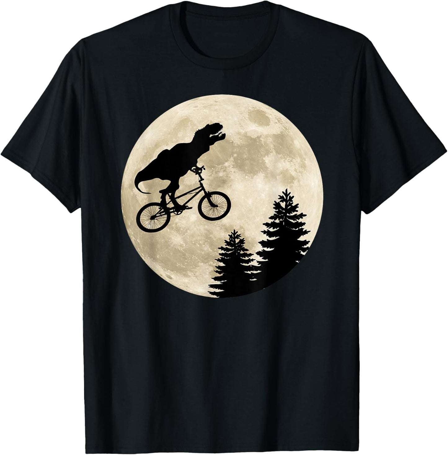 T-Rex Riding Against The Moon On A Bike T-Shirt - T-Shirt | Black