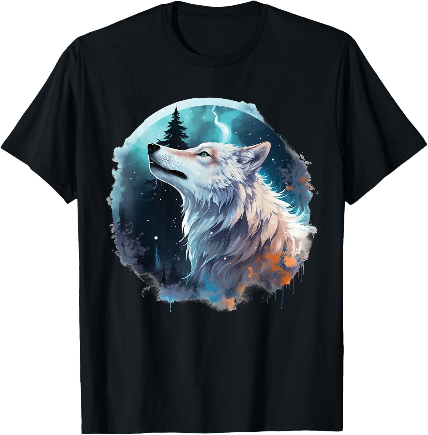 Wolf Howling At The Moon T-Shirt - T-Shirt | Black