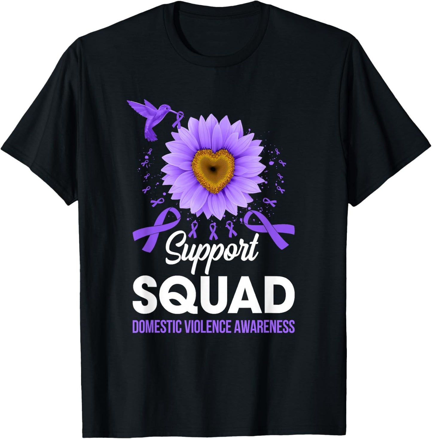 Support Squad Domestic Violence Awareness Sunflower T-Shirt - T-Shirt | Black