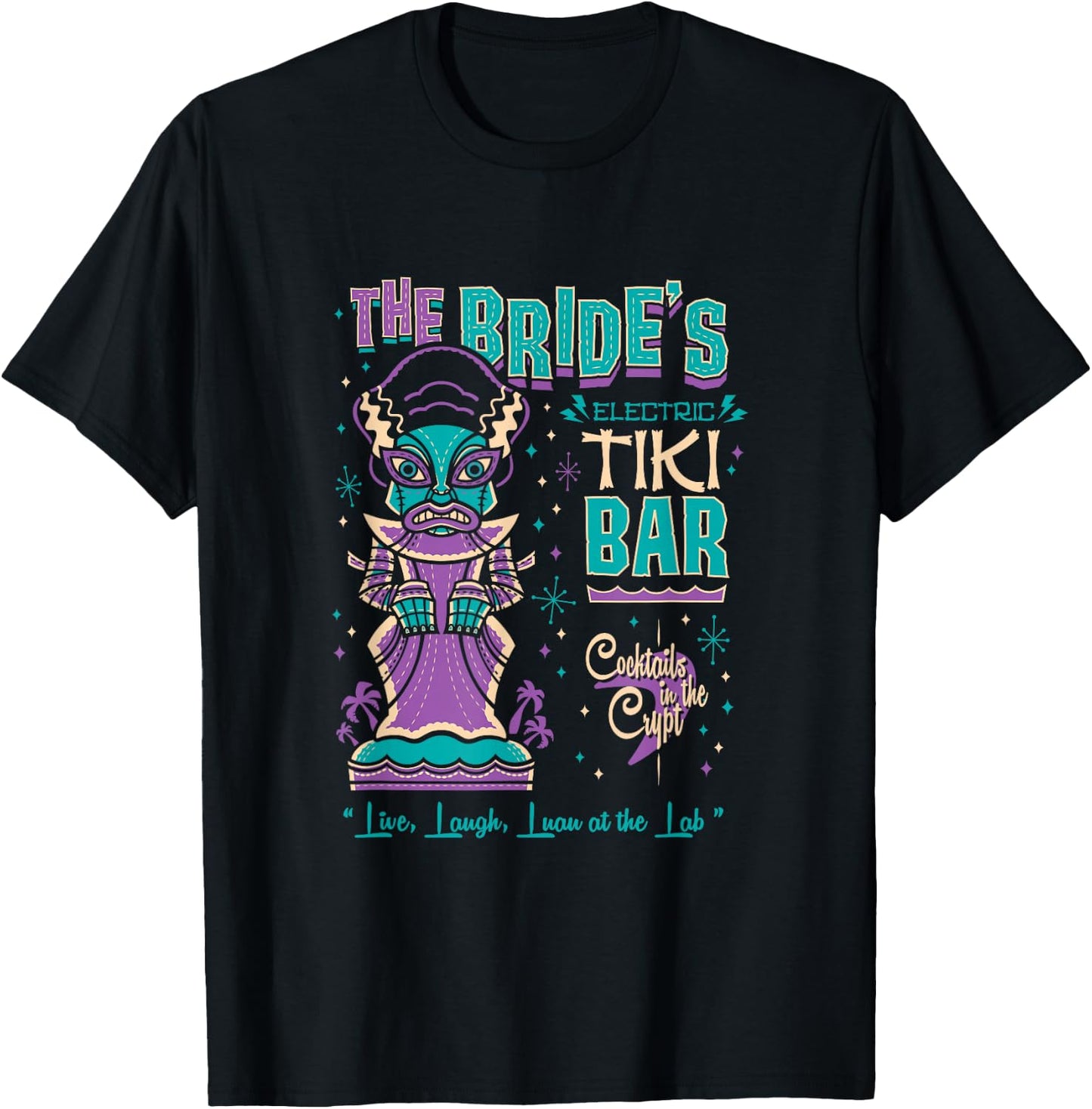 Bride of Frankenstein Tiki Bar Vintage Creepy Cute Surf T-Shirt - T-Shirt | Black