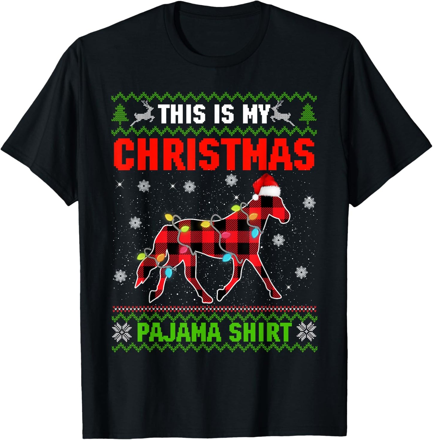 This Is My Christmas Lights Pajama Xmas Horse Lover T-Shirt - T-Shirt | Black