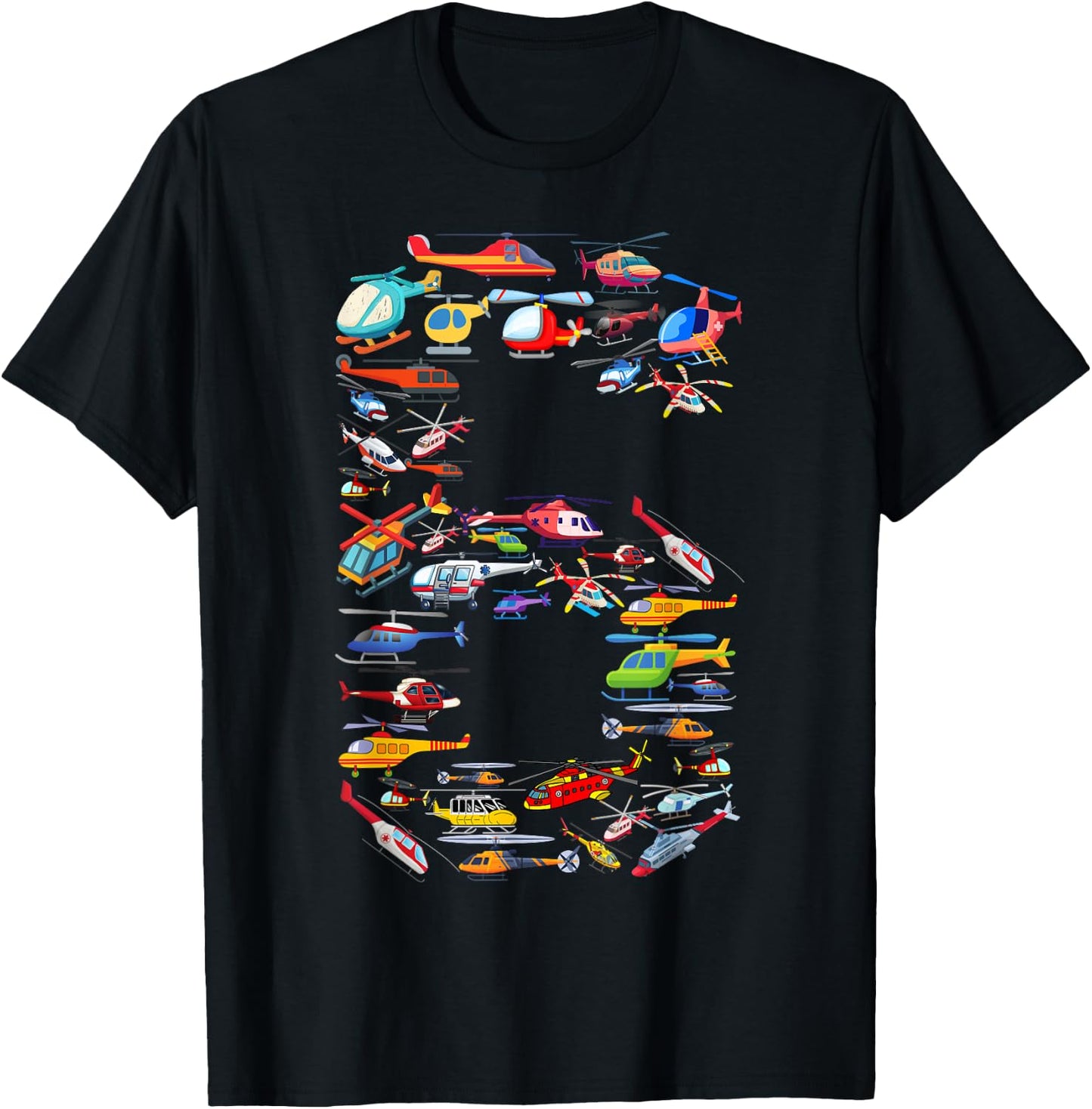Helicopter 6th Birthday Kids Airplane 6 Year Old Boy Plane T-Shirt - T-Shirt | Black