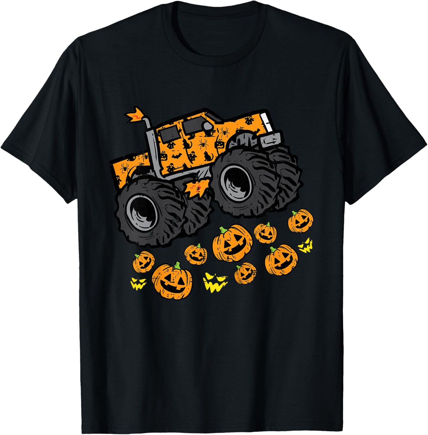 Kids Pumpkin Monster Truck Cool Halloween Costume Toddler Boys T-Shirt - T-Shirt | Black