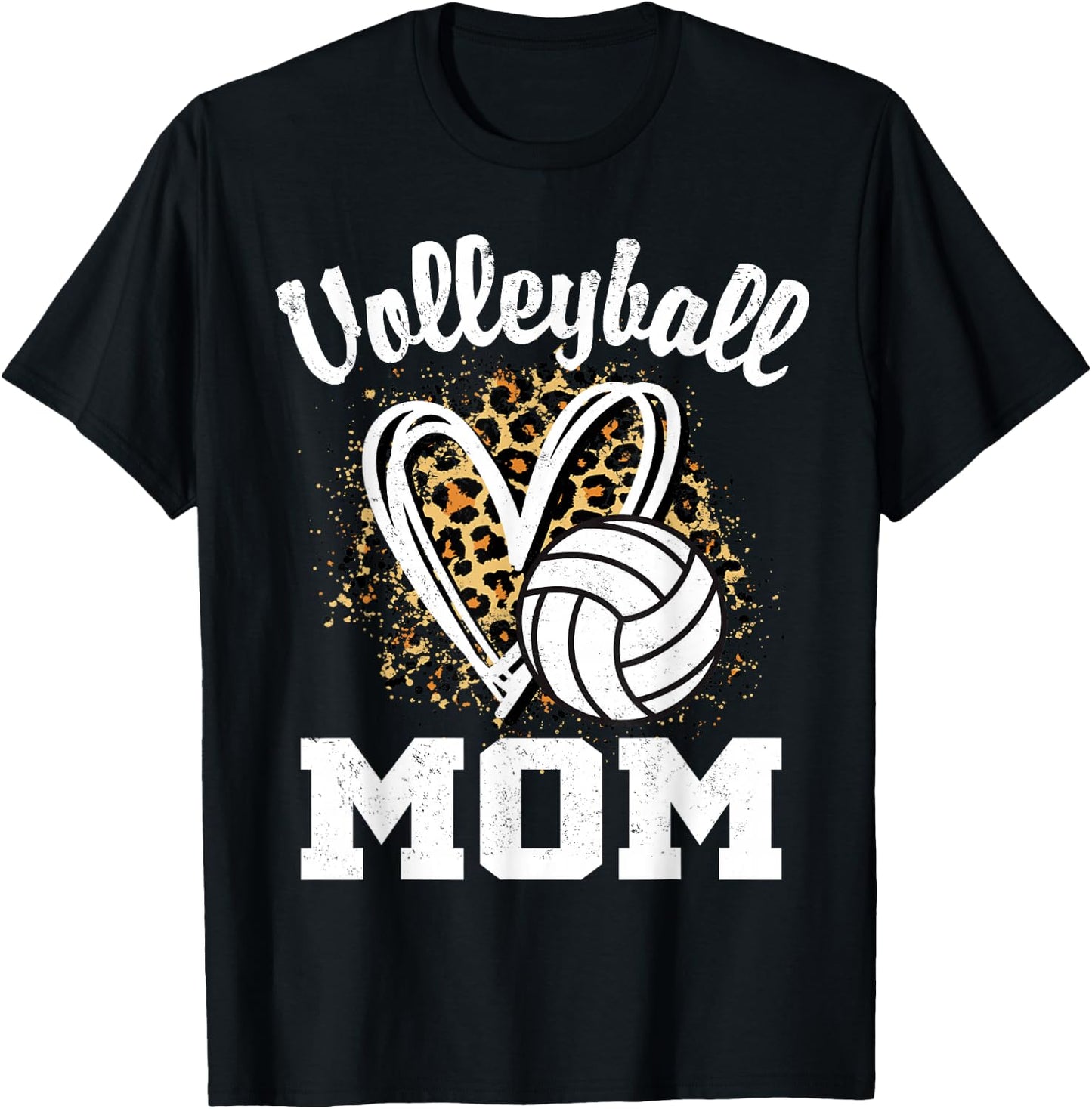 Volleyball Mom Leopard Heart T-Shirt - T-Shirt | Black