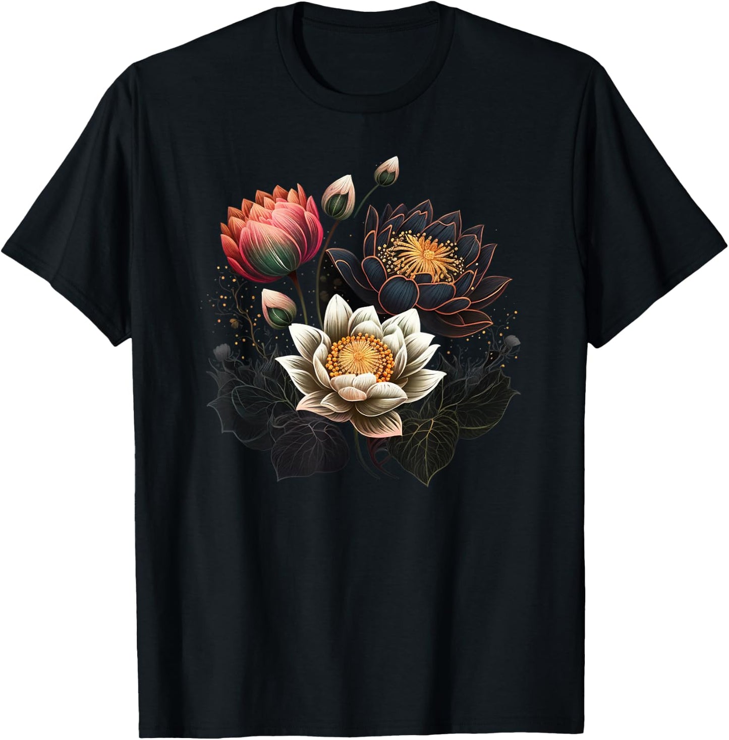 Lotus flowers Buddhism spiritual symbol yoga namaste blossom T-Shirt - T-Shirt | Black