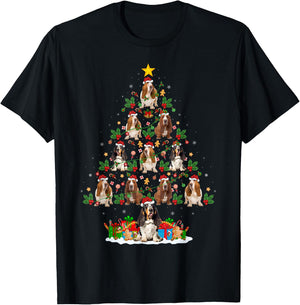 Lighting Xmas Holiday Santa Basset Hound Dog Christmas Tree T-Shirt - T-Shirt | Black
