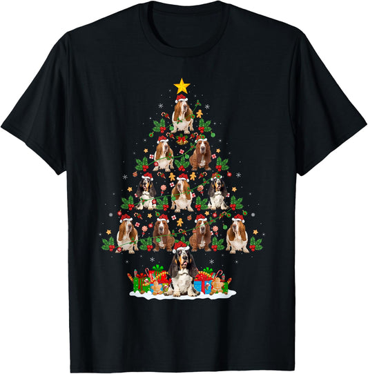 Lighting Xmas Holiday Santa Basset Hound Dog Christmas Tree T-Shirt - T-Shirt | Black