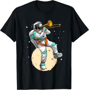Funny Astronaut Trombone Art Women Trombone Player T-Shirt - T-Shirt | Black